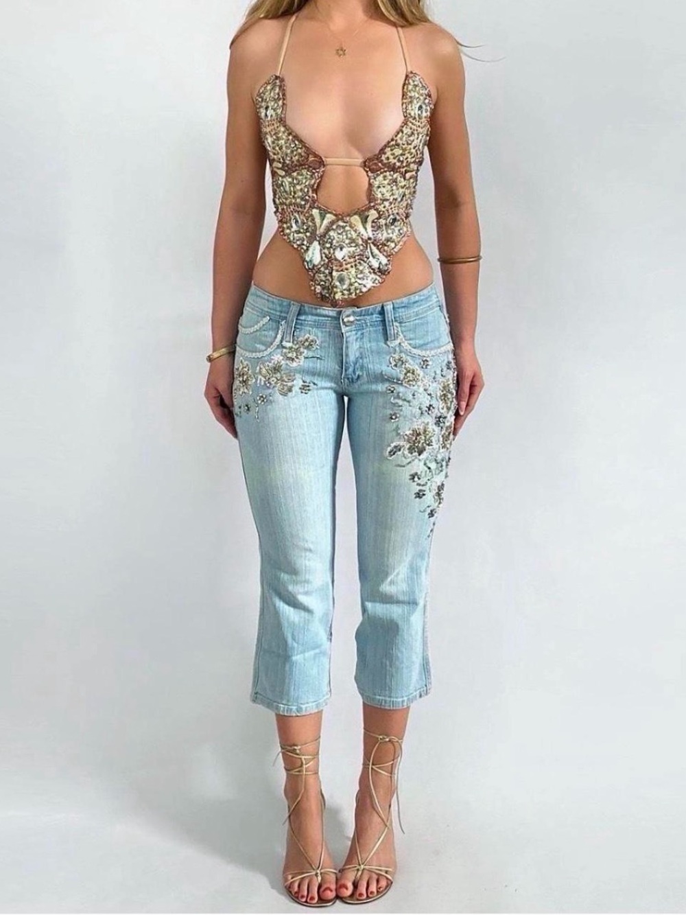 Light Blue Embroidered Cropped Women’s Jeans